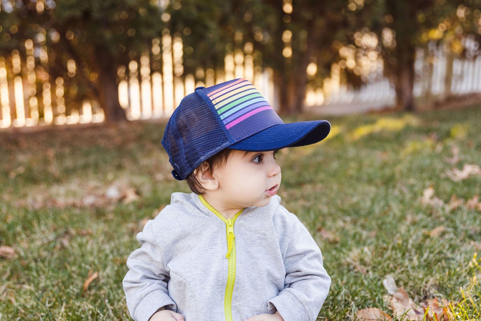 Blue Rainbow Stripe Trucker Hat - The Dock Drop