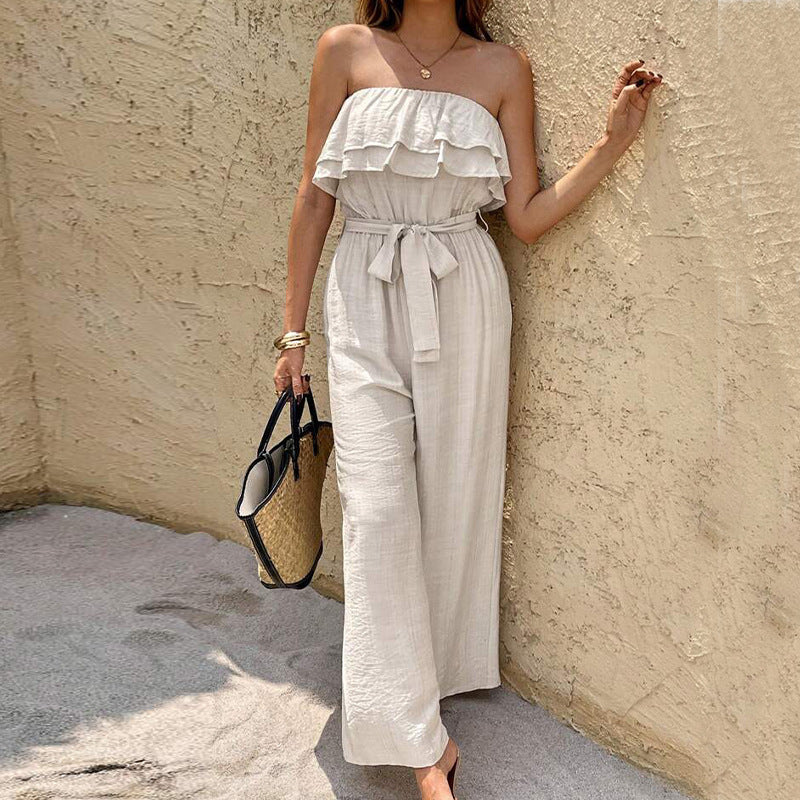 Women’s Sleeveless Wide-Leg Jumpsuit – Tie Waist & Travel-Ready - The Dock Drop