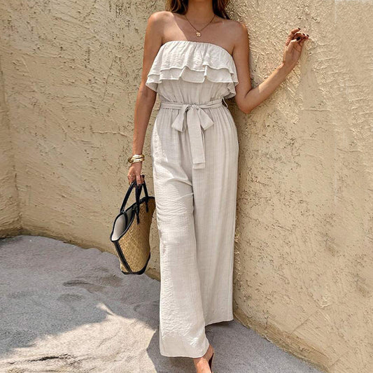Women’s Sleeveless Wide-Leg Jumpsuit – Tie Waist & Travel-Ready - The Dock Drop