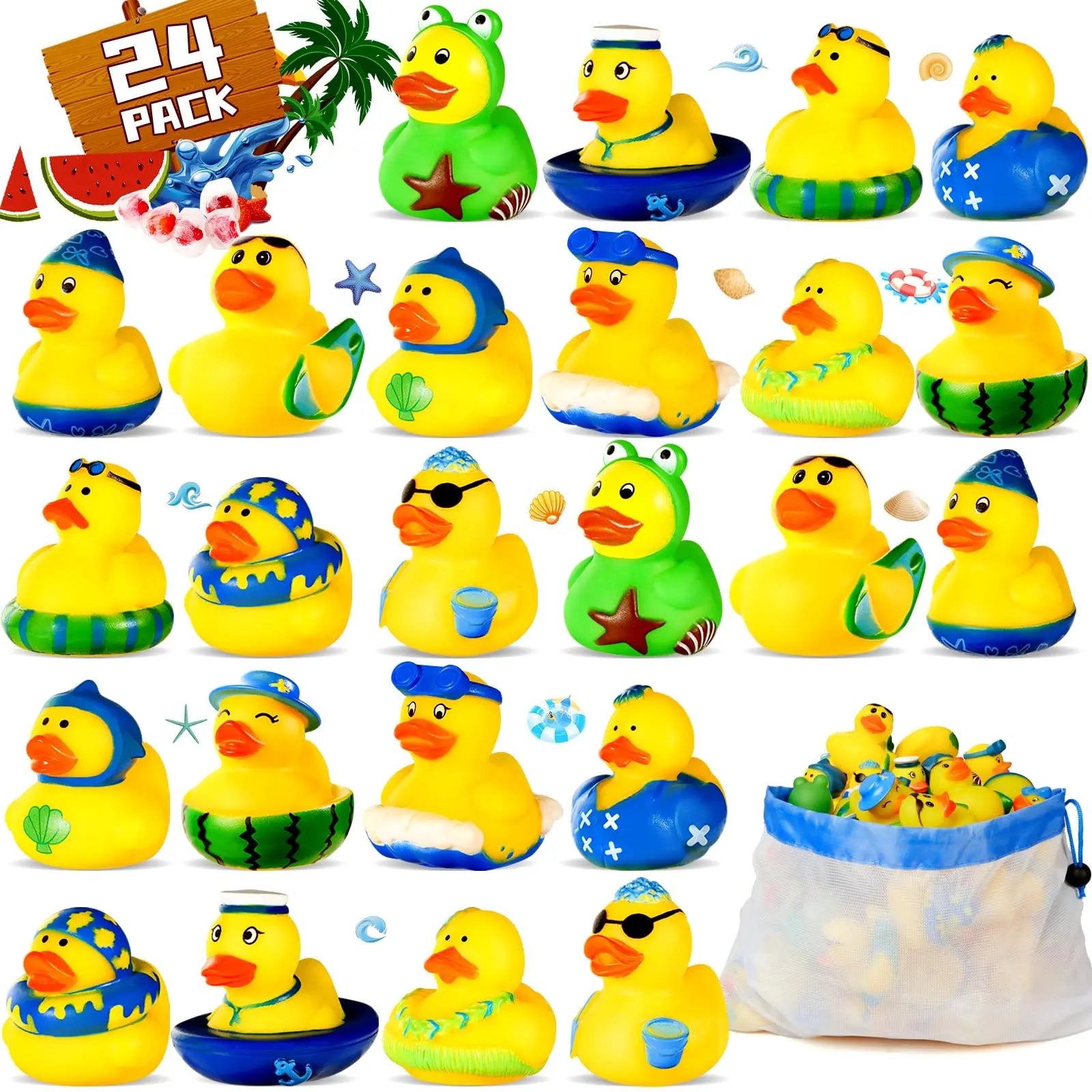 unny Quackers – Summer Beach Rubber Ducks (12, 24, or 48 Pack with Net Bag) - The Dock Drop
