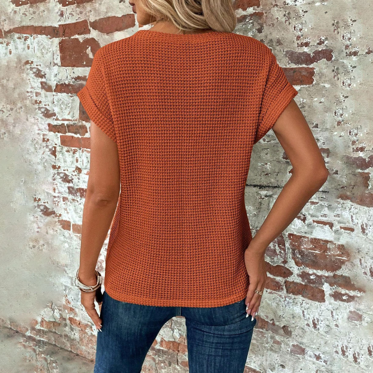 Women’s Short-Sleeve Waffle Knit Top – Lightweight, Casual Comfort - The Dock Drop