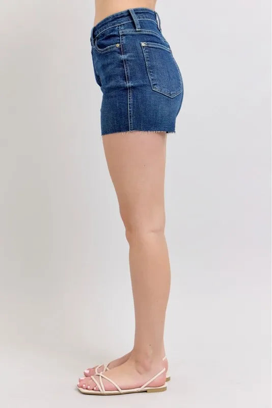 Judy Blue High Waist Criss – Cross Waistband Denim Shorts – DK – 1XL