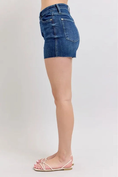 Judy Blue High Waist Criss – Cross Waistband Denim Shorts – DK – 1XL