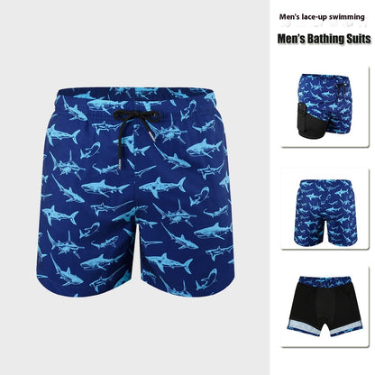 Men’s Double-Layer Anti-Embarrassment Swim Trunks with Side Pocket