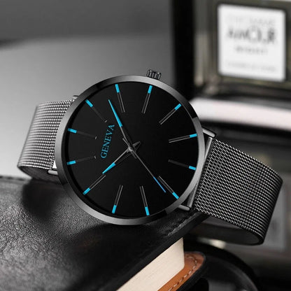 Midnight Current™ Men’s Quartz Watch – Stainless Steel, Waterproof, Luminous