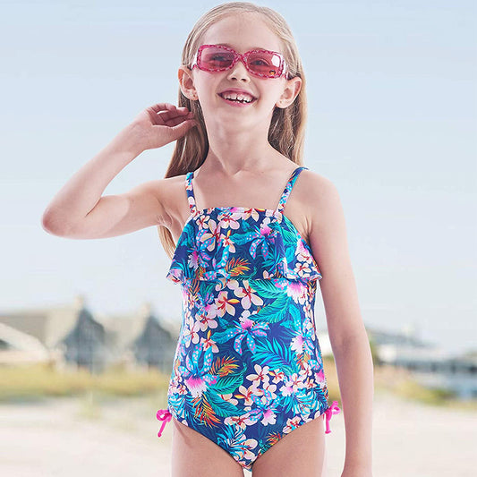 Girls’ Ruffle One-Piece Swimsuit – Tropical Floral Print - The Dock Drop