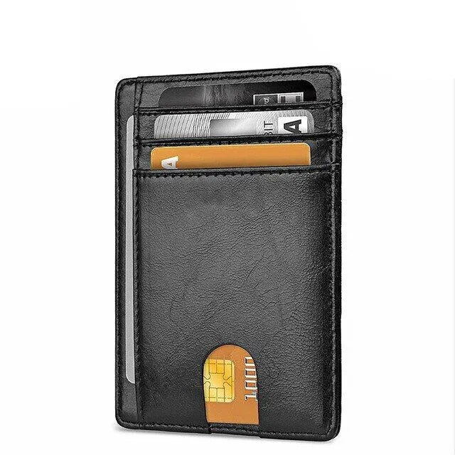 Slim RFID Card Holder Wallet – Front Pocket, ID Window (PU Leather) - The Dock Drop