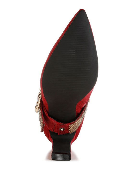 Asagao Diamante & Rhinestones Strap Boots – Red – US-8 / UK-6 / EU-39