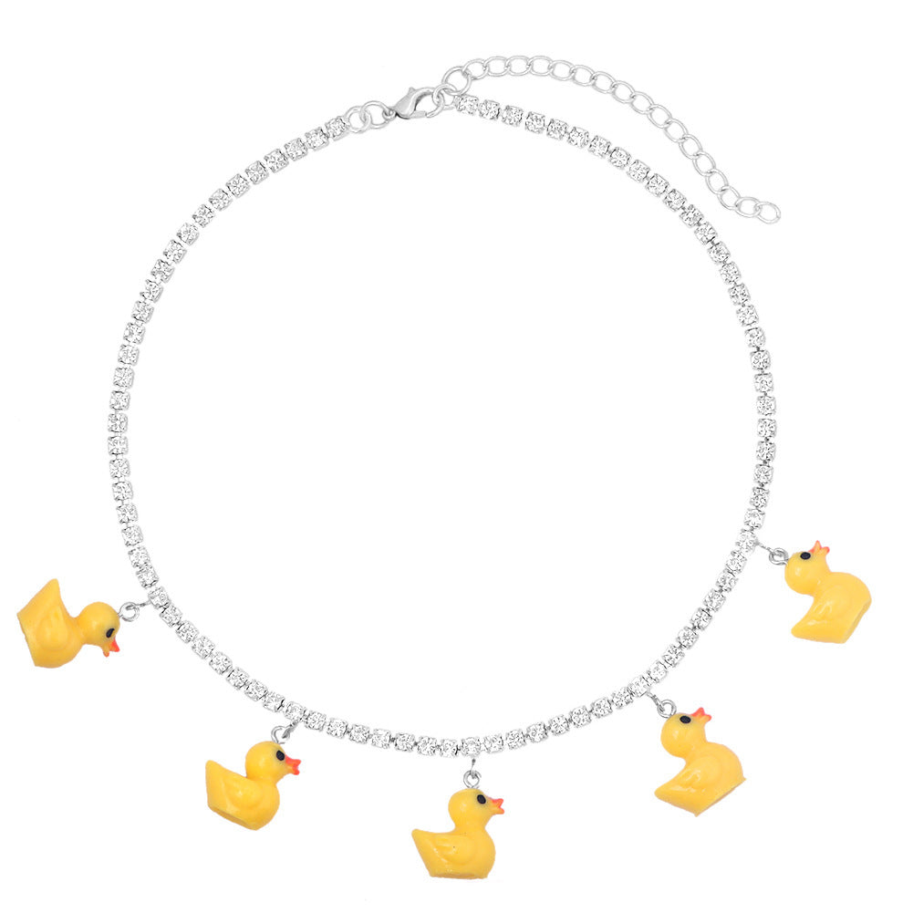 Yellow Duck Charm Necklace – Crystal Bead Chain (Adjustable) - The Dock Drop