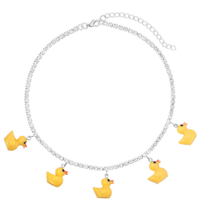 Yellow Duck Charm Necklace – Crystal Bead Chain (Adjustable) - The Dock Drop