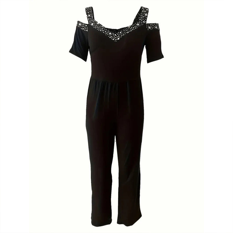 Women’s Plus Size Wide-Leg Jumpsuit – V-Neck with Rhinestone Detail - The Dock Drop