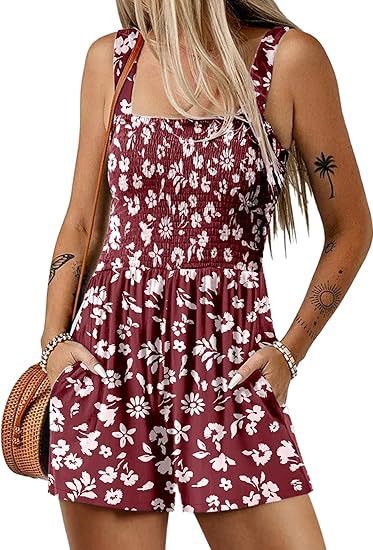 ShoreBloom Floral Romper – Sleeveless, Pockets, Beach-Ready - The Dock Drop