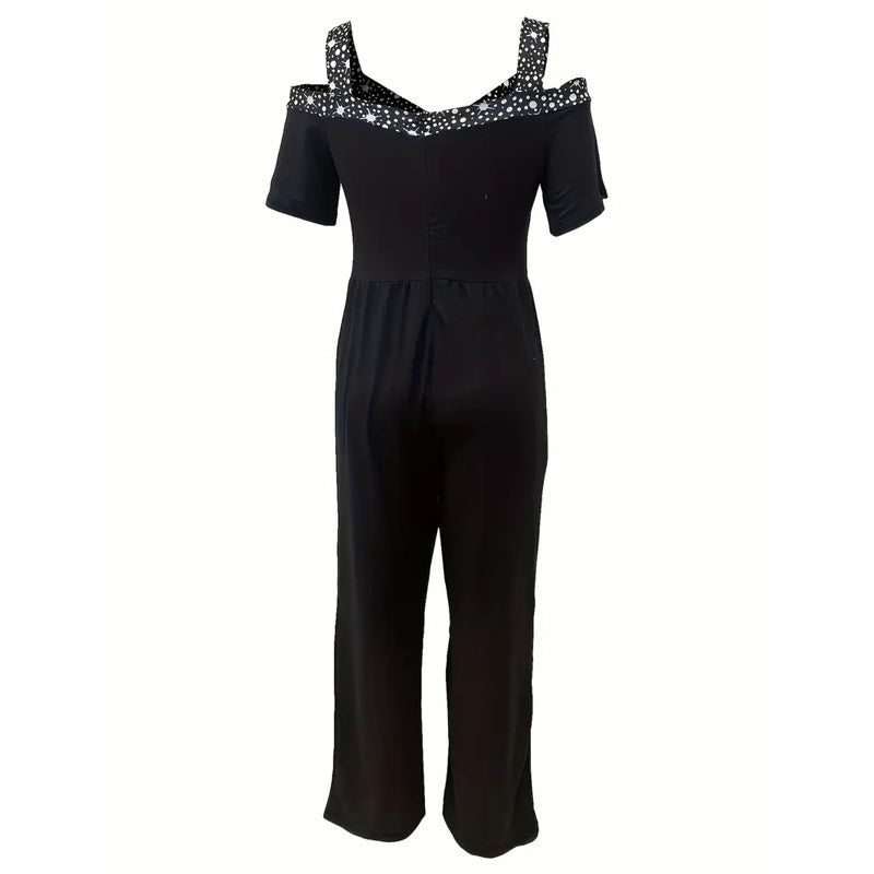 Women’s Plus Size Wide-Leg Jumpsuit – V-Neck with Rhinestone Detail - The Dock Drop