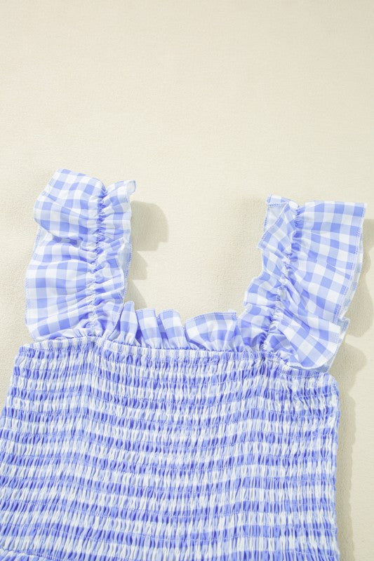 Blue Gingham Plaid Check Maxi Dress