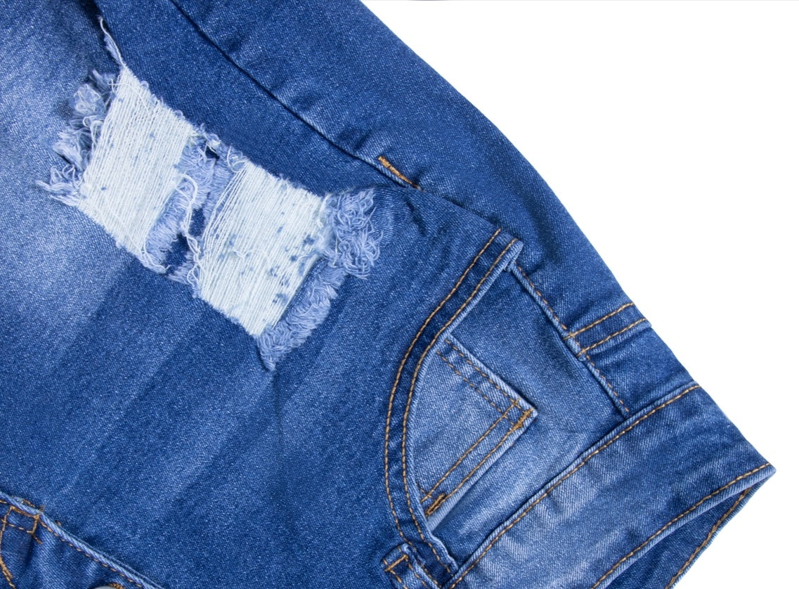 Women’s & Teens Distressed Denim Shorts — Mid-Rise with Button Fly - The Dock Drop