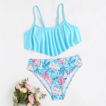 Girls’ Sporty Two-Piece Swimsuit – Ocean Blue & Floral Print - The Dock Drop