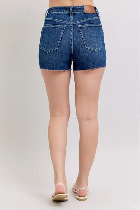 Judy Blue High Waist Criss – Cross Waistband Denim Shorts – DK – 3XL