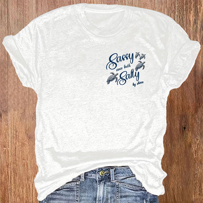 Women’s Round-Neck Graphic Tee – Turtle Print, Soft Cotton Blend - The Dock Drop