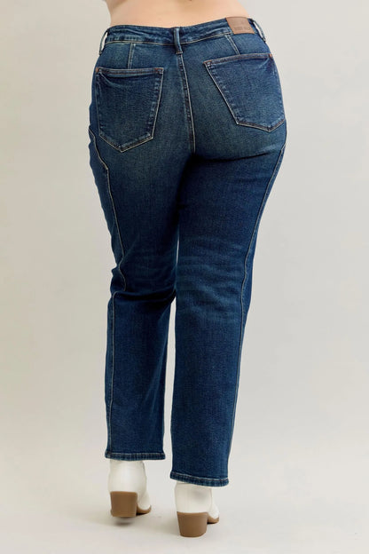 Judy Blue Full Size Seam Detail Straight Leg Jeans Plus Size – Dark – 9/29