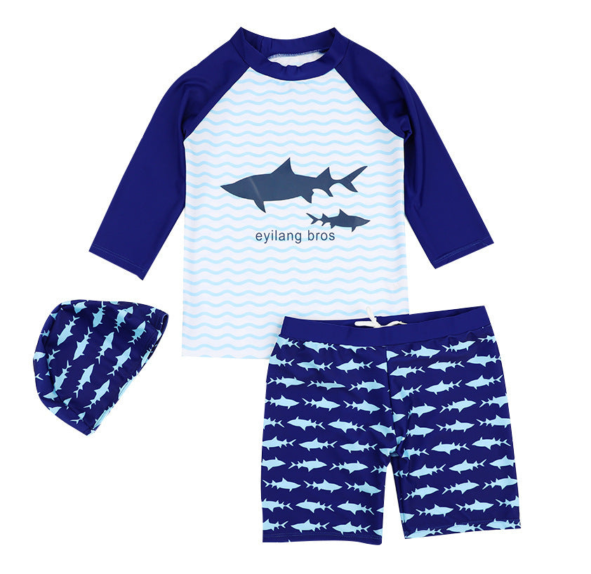 Dock Drop Kids’ Dino Swim Set – 3 Piece Rash Guard with Trunks and Cap - The Dock Drop