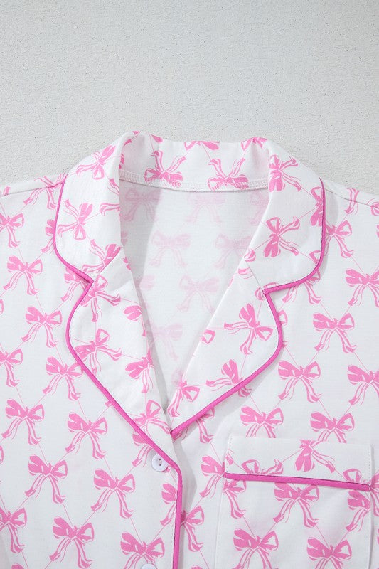 Pink Short Sleeve and Ruffled Shorts Pajama Set