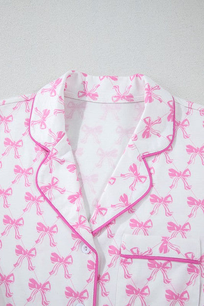 Pink Short Sleeve and Ruffled Shorts Pajama Set