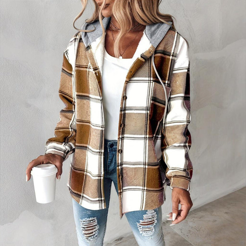 Coastal Plaid Drawstring Hoodie Shirt