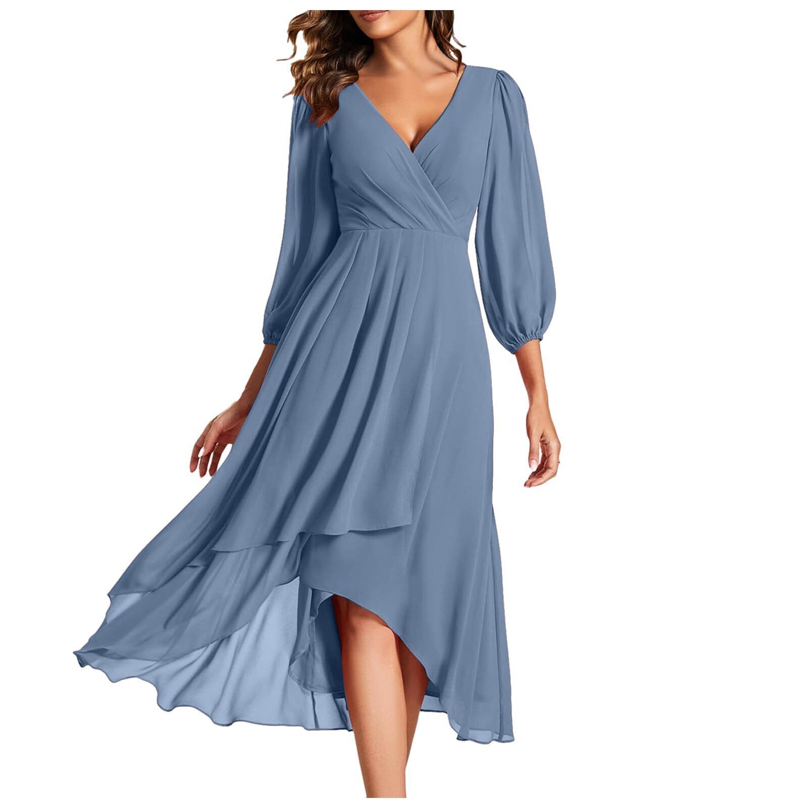 Women’s V-Neck Layered Maxi Dress – Long Sleeve, Flowy Evening Style - The Dock Drop