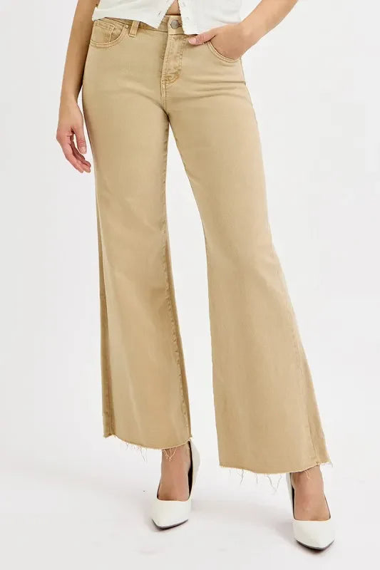 RISEN Full Size Raw Hem Wide Leg Jeans – Tan – 1(25)