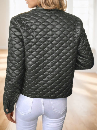 Women’s Quilted Short Jacket – Diamond Pattern, Lightweight Warmth