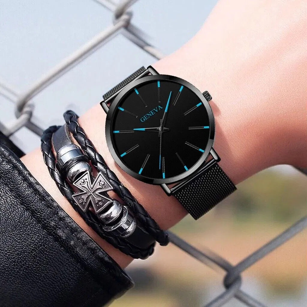 Midnight Current™ Men’s Quartz Watch – Stainless Steel, Waterproof, Luminous
