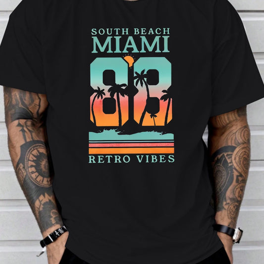 Retro Vibes Miami Graphic Tee – Classic Black Short Sleeve T-Shirt - The Dock Drop