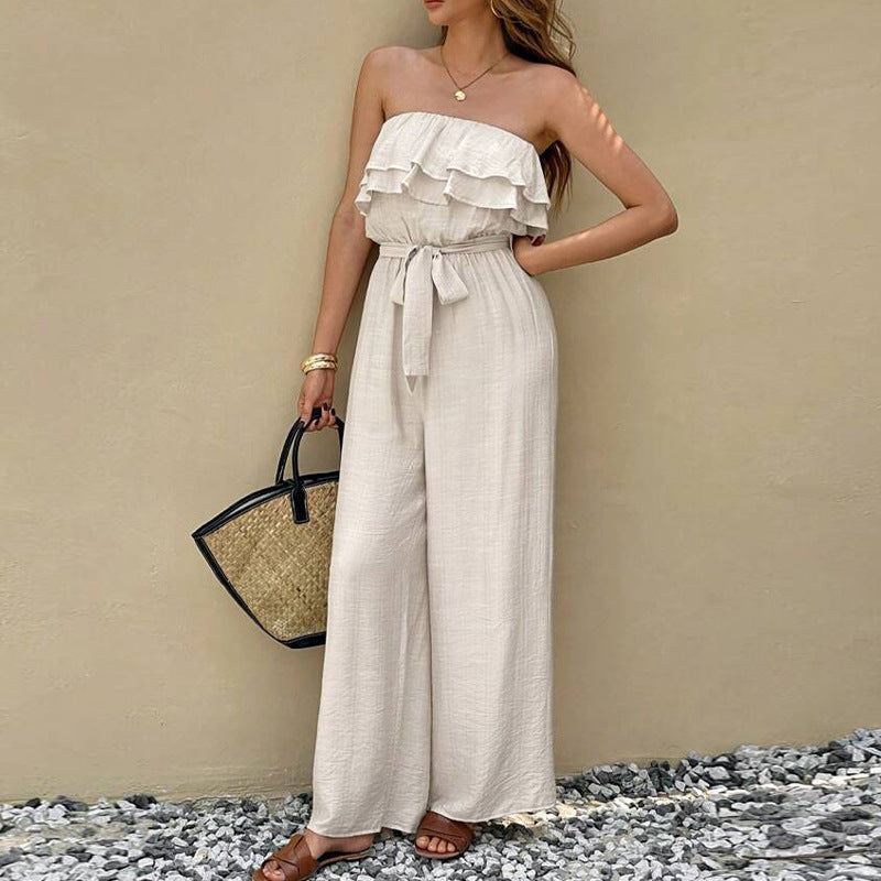 Women’s Sleeveless Wide-Leg Jumpsuit – Tie Waist & Travel-Ready - The Dock Drop