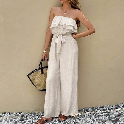 Women’s Sleeveless Wide-Leg Jumpsuit – Tie Waist & Travel-Ready - The Dock Drop