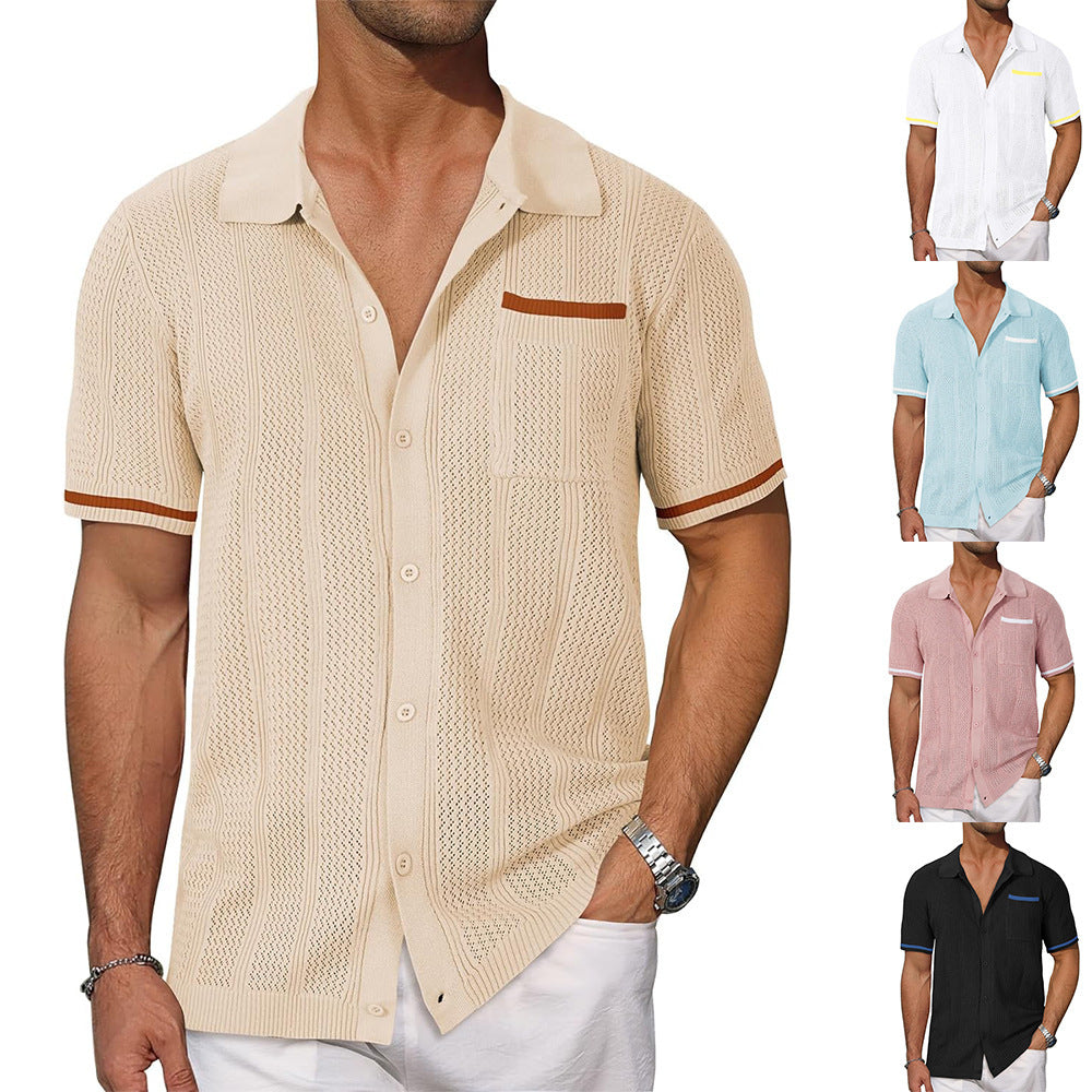 Coastline Breeze Shirt – Men’s Short-Sleeve Hollow Knit Button-Up - The Dock Drop
