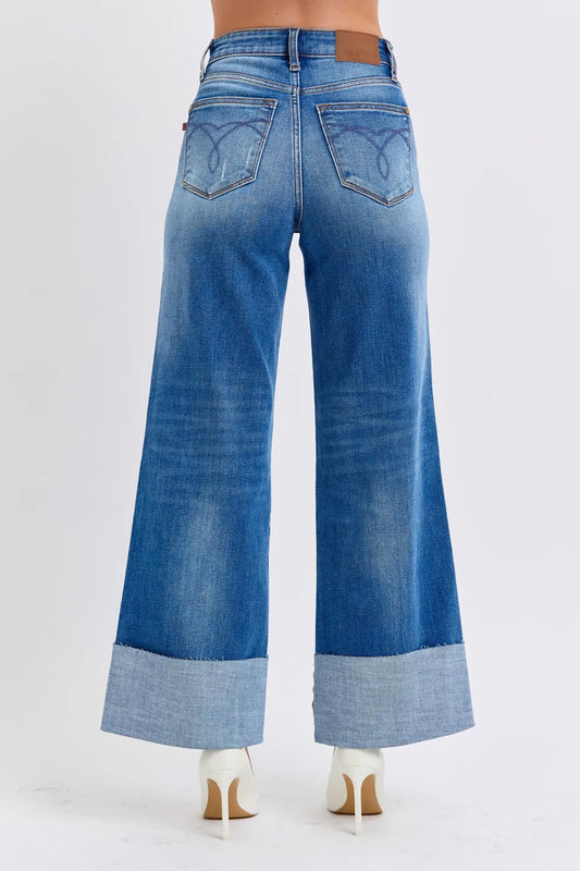 Judy Blue Full Size Distressed High Waist Wide Leg Jeans – Medium – 1(25)
