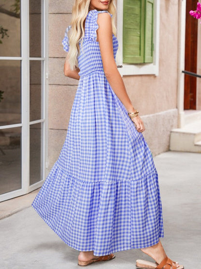 Blue Gingham Plaid Check Maxi Dress – Onecolor – XL