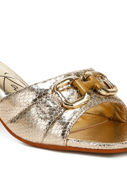 Bellamy Horsebit Detail Snake Print Sandals – Beige – US-9 / UK-7 / EU-40