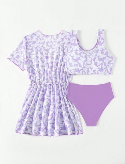 Kids 3-Piece Swimsuit Set – Rash guard, Bottoms & Matching Cover-Up