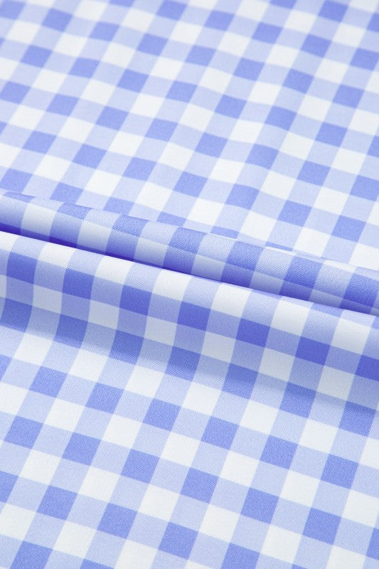 Blue Gingham Plaid Check Maxi Dress