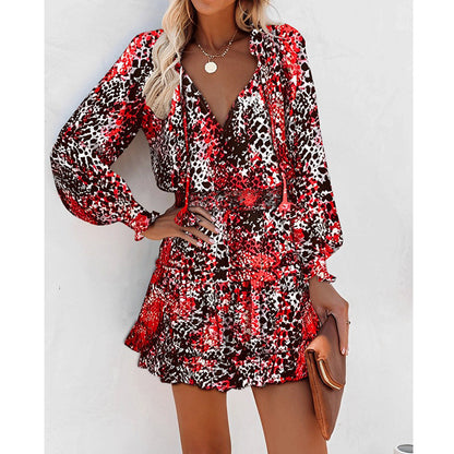 Floral Puff-Sleeve Ruffle Dress – Elastic Waist, V-Neck, Flowy Hem - The Dock Drop