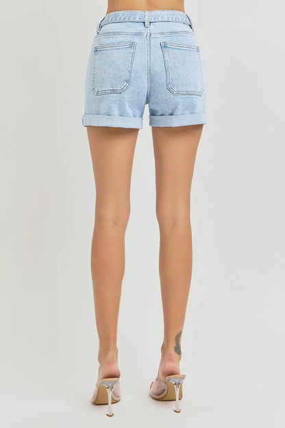 RISEN Full Size High Rise Belted Roll Up Shorts Plus Size – Light – 1XL