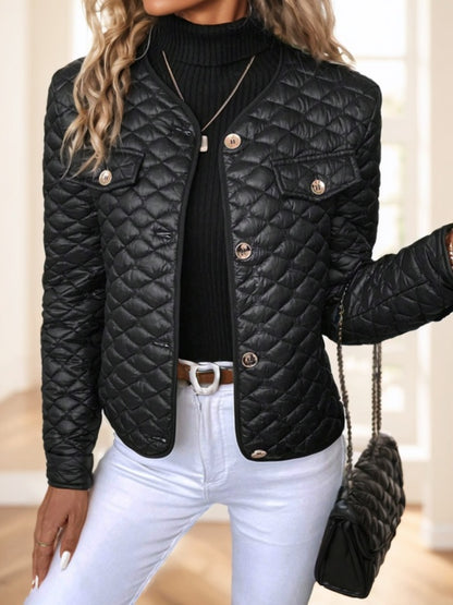 Women’s Quilted Short Jacket – Diamond Pattern, Lightweight Warmth