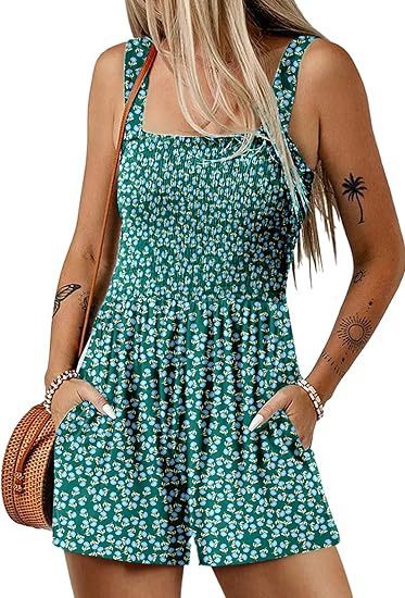 ShoreBloom Floral Romper – Sleeveless, Pockets, Beach-Ready - The Dock Drop