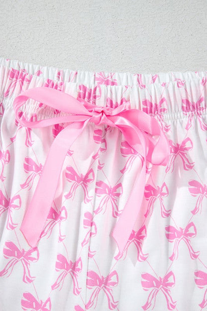 Pink Short Sleeve and Ruffled Shorts Pajama Set