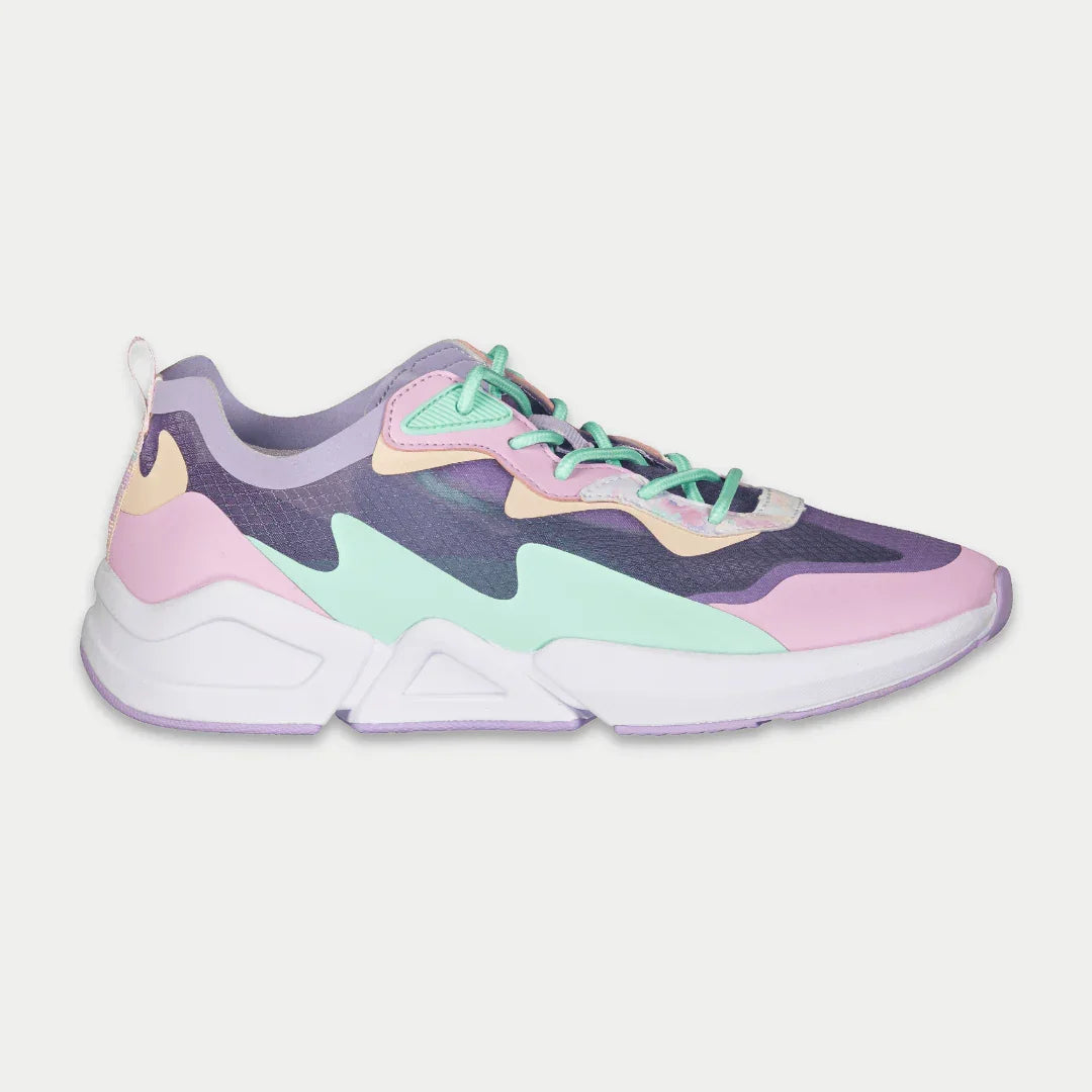 Multicolored sneaker with pastel shades on a white background