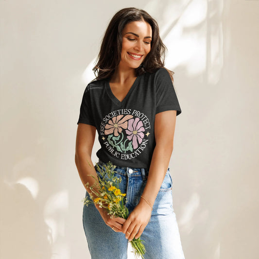 Protect Public Education V-Neck T-Shirt - The Dock Drop